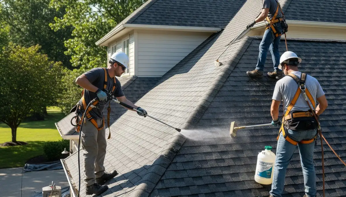 Roof cleaning service in Shreveport, LA removing algae and grime for better curb appeal